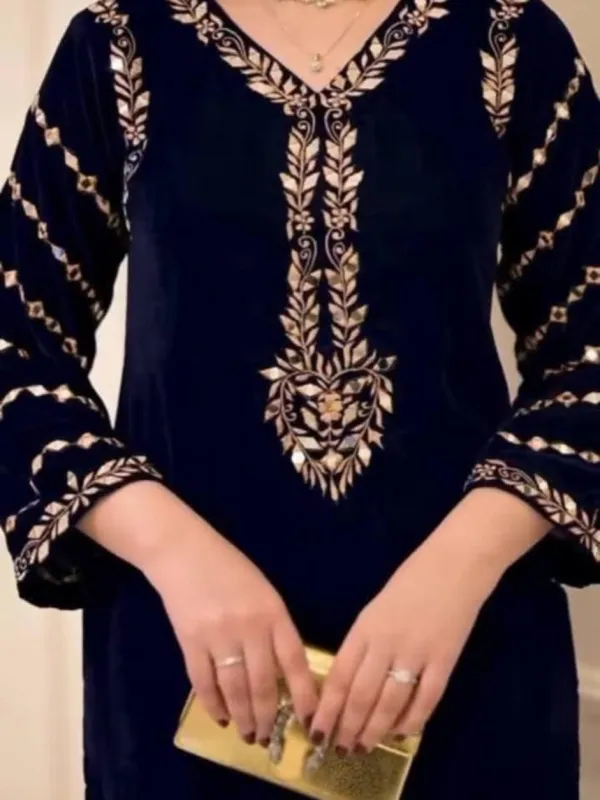 embroidery velvet Blue